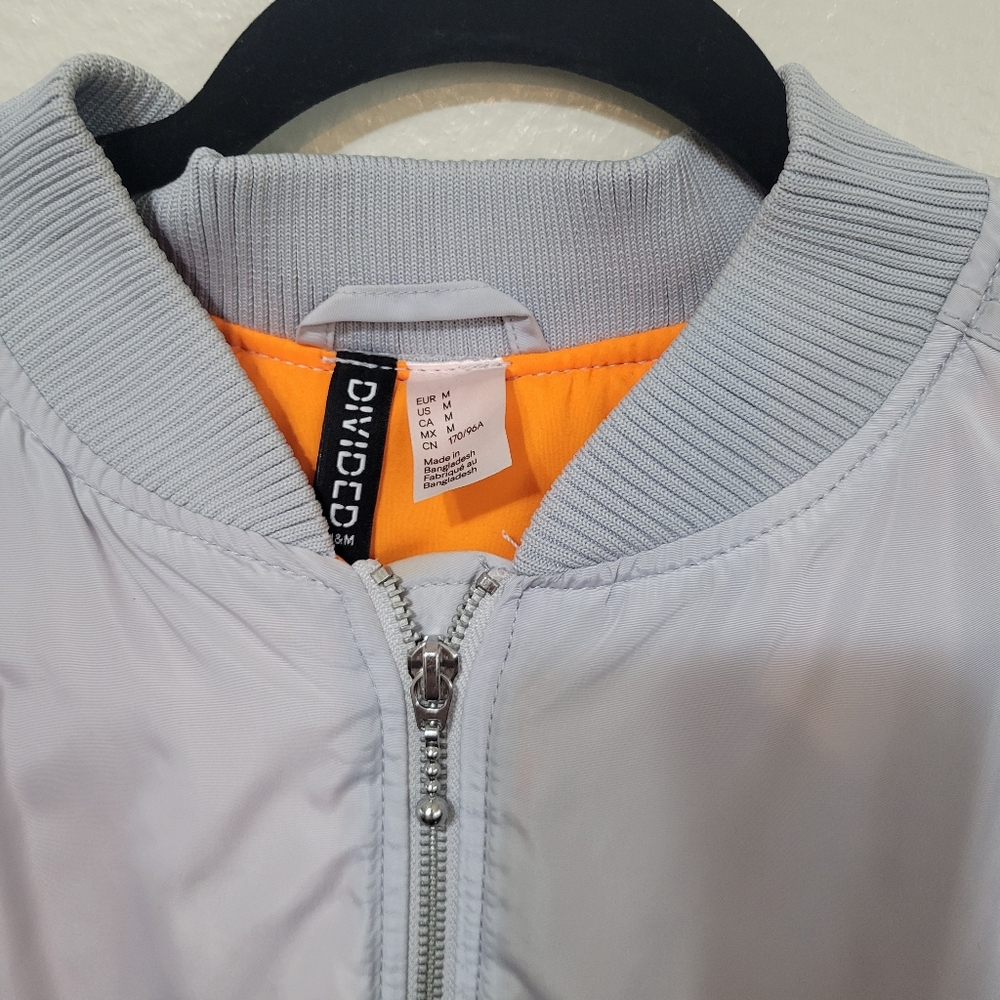 Divided Light Gray Bomber Jacket With Orange Lini… - image 2